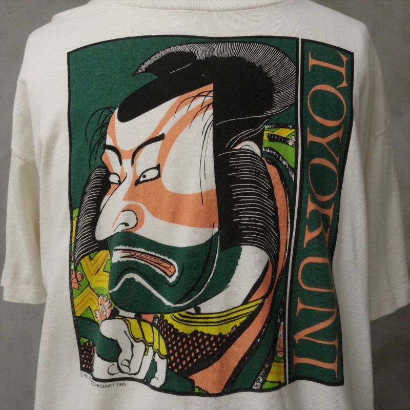 古着 80s TOYOKUNI 豊国 歌舞伎 Tシャツ　浮世絵 白Tシャツ