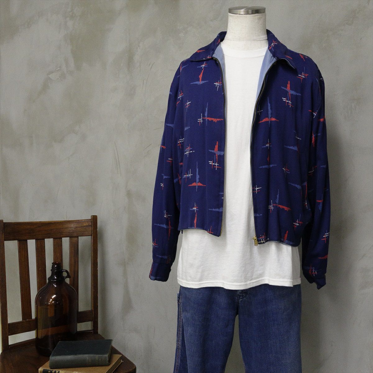古着 50s VINTAGE ギャバジンジャケット リバーシブル くすみブルー  
