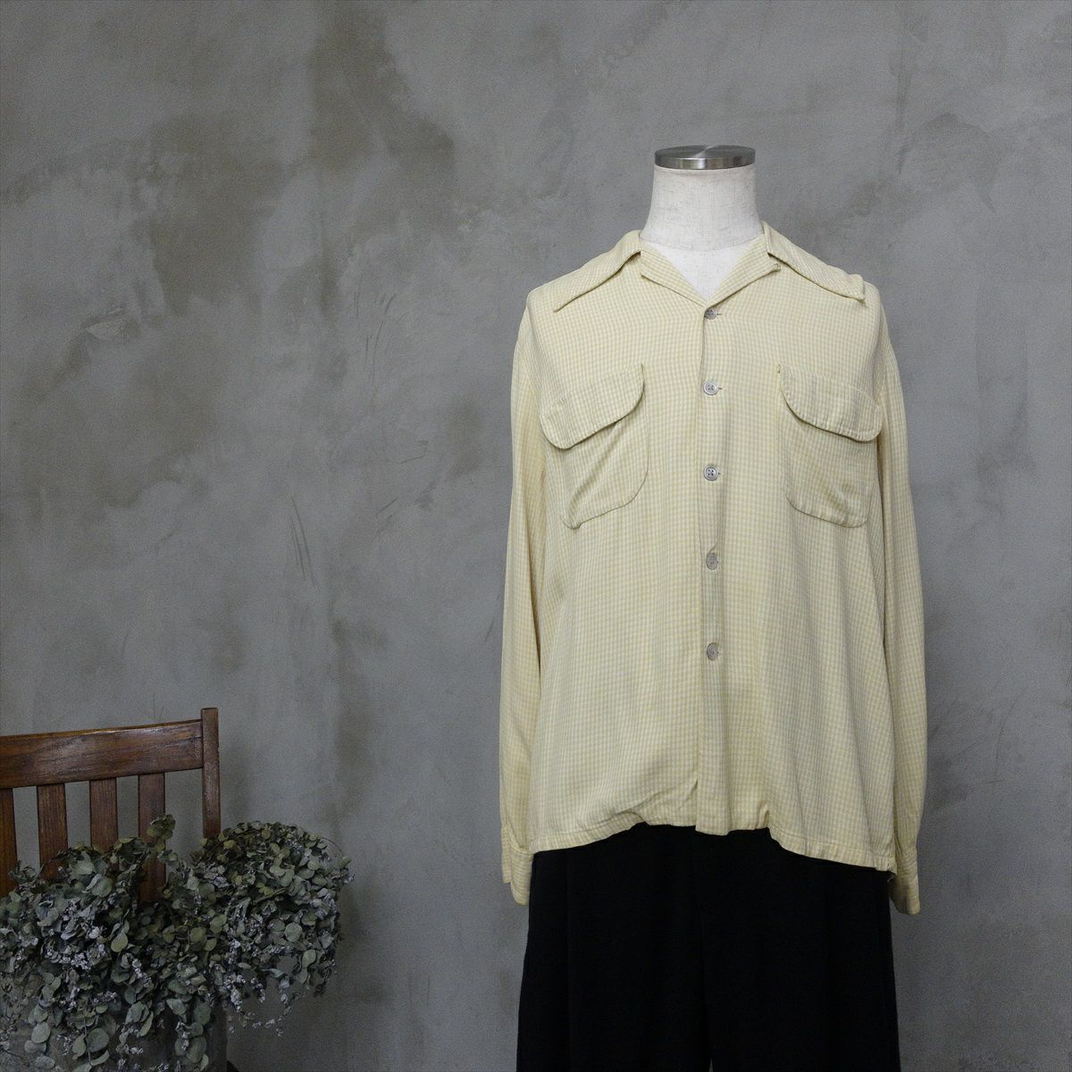古着 70s VINTAGE ヴィンテージ レーヨンシャツ check 開襟 ボックス 