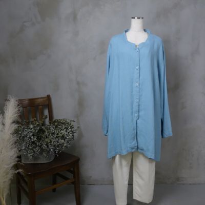 90s FLAX フラックス リネン ノーカラー シャツ 90s FLAX フラックス リネン ノーカラー シャツ