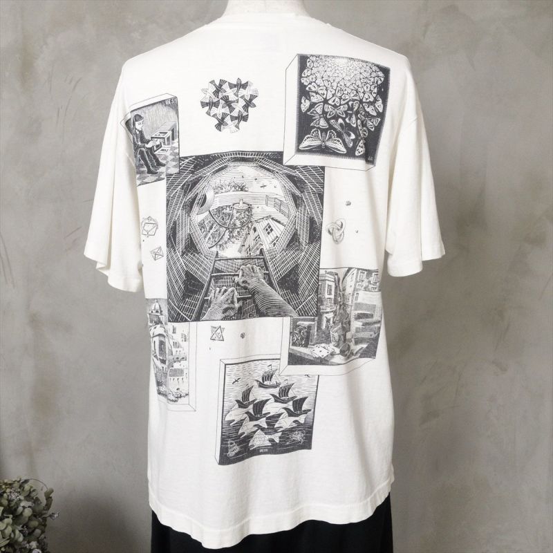 古着 91s エッシャー プリントTシャツ MC Escher 白 ホワイト