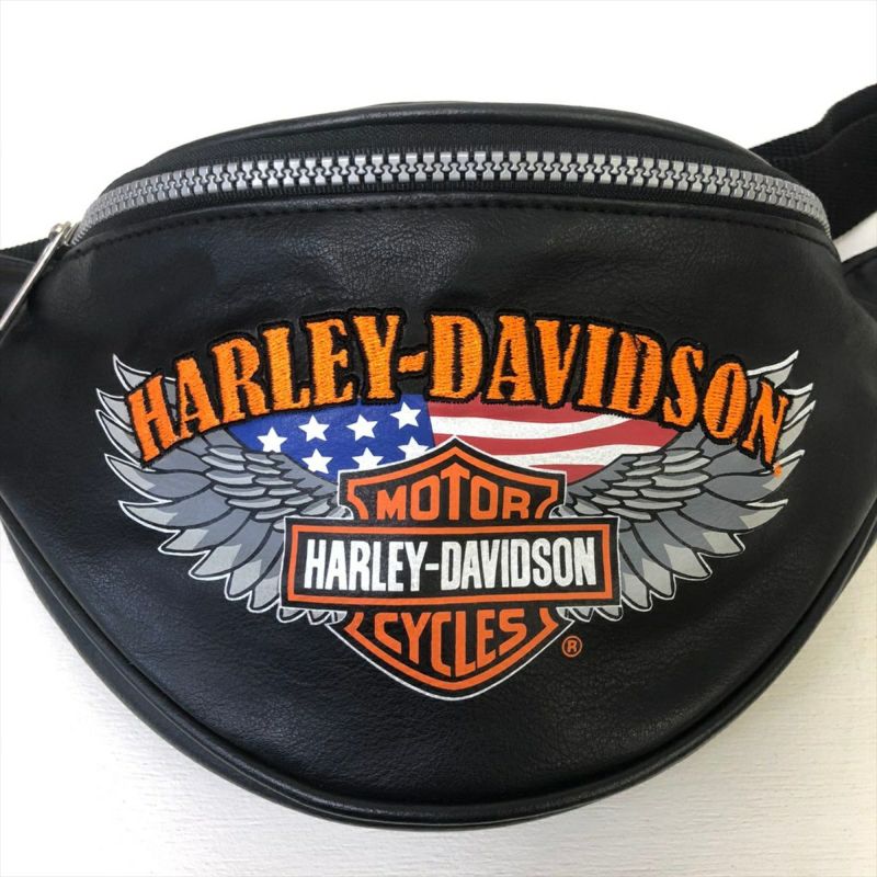 USED レザー ハーレーダビッドソン HARRLEYDAVIDSON 刺繍入り エンブレム ウエストポーチ