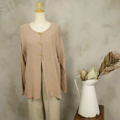 90s FLAX フラックス リネン ノーカラー シャツ 90s FLAX フラックス リネン ノーカラー シャツ