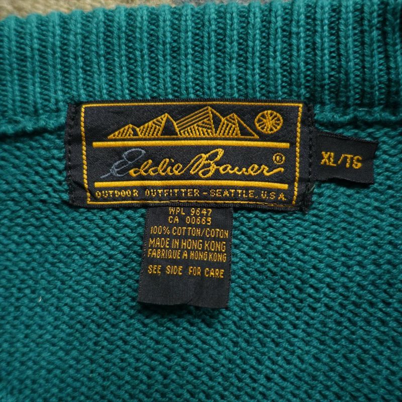 90s エディーバウアー Eddie Bauer ニット ベスト L 小麦 古着 90s エディー・バウアー Eddie Bauer 総柄 ニットベスト 古着