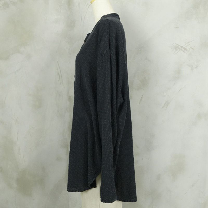 FLAX グレー 長袖リネンシャツ 古着 FLAX ノーカラー リネン長袖シャツ | Flamingo Online 古着