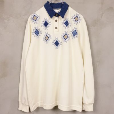 古着 ALFRED DUNNER デニム切り替えし 襟付き スウェット