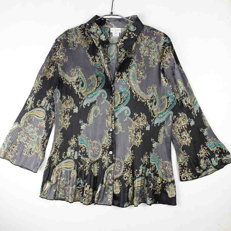 90s Jaclyn Smith サテン 切替 オープンカラーシャツ 長袖 90s～ JACLYN SMITH ジャクリーンスミス アンティーク調 総柄
