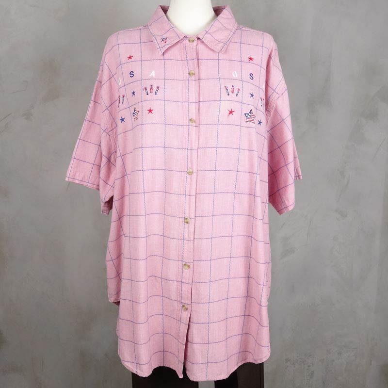 古着のチェック半袖シャツ