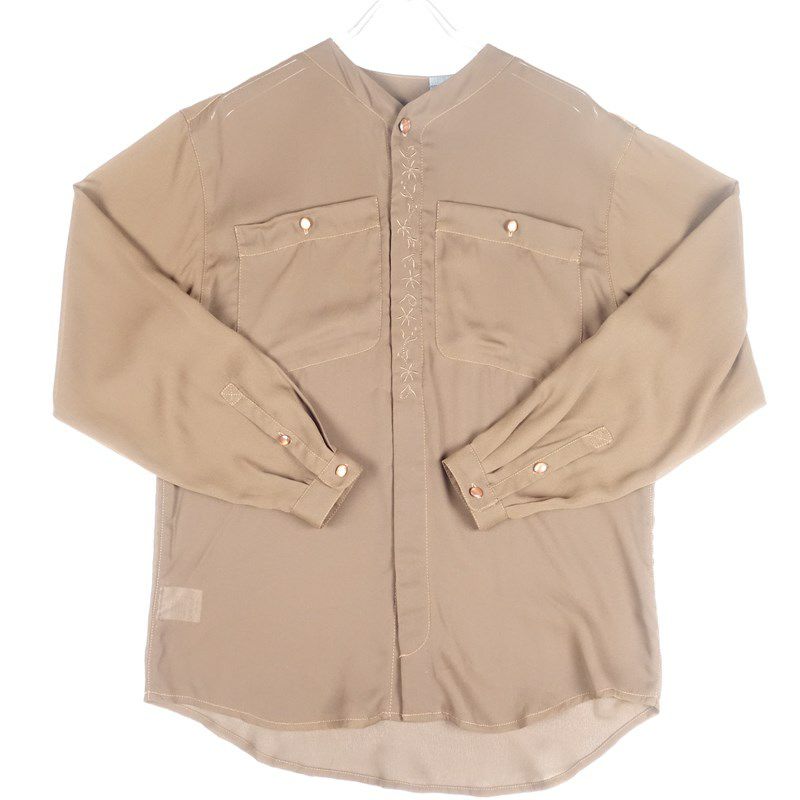 古着のノーカラー長袖シャツ