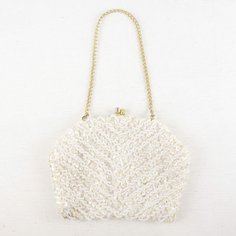 古着のがま口 ビーズ ハンドポーチ