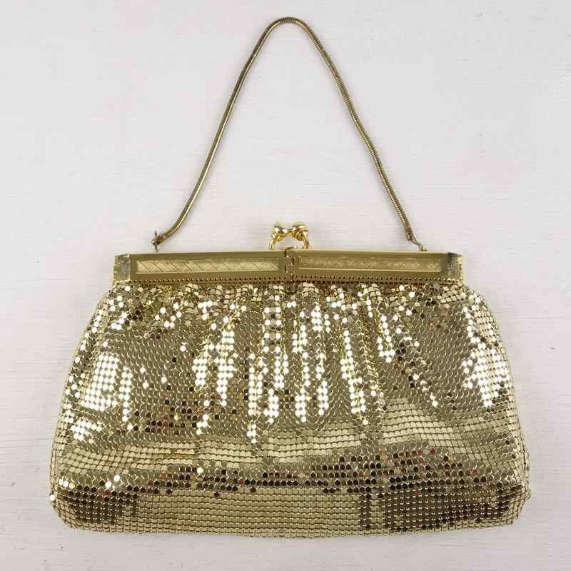 古着のがま口パーティーバッグ ゴールド