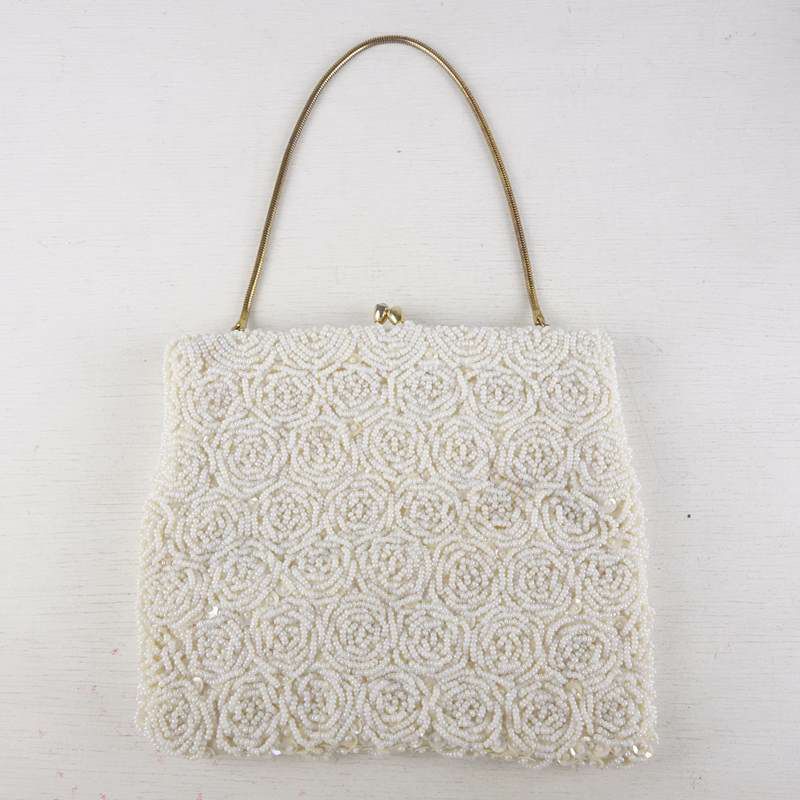 古着の花モチーフスクエア型ハンドバッグ