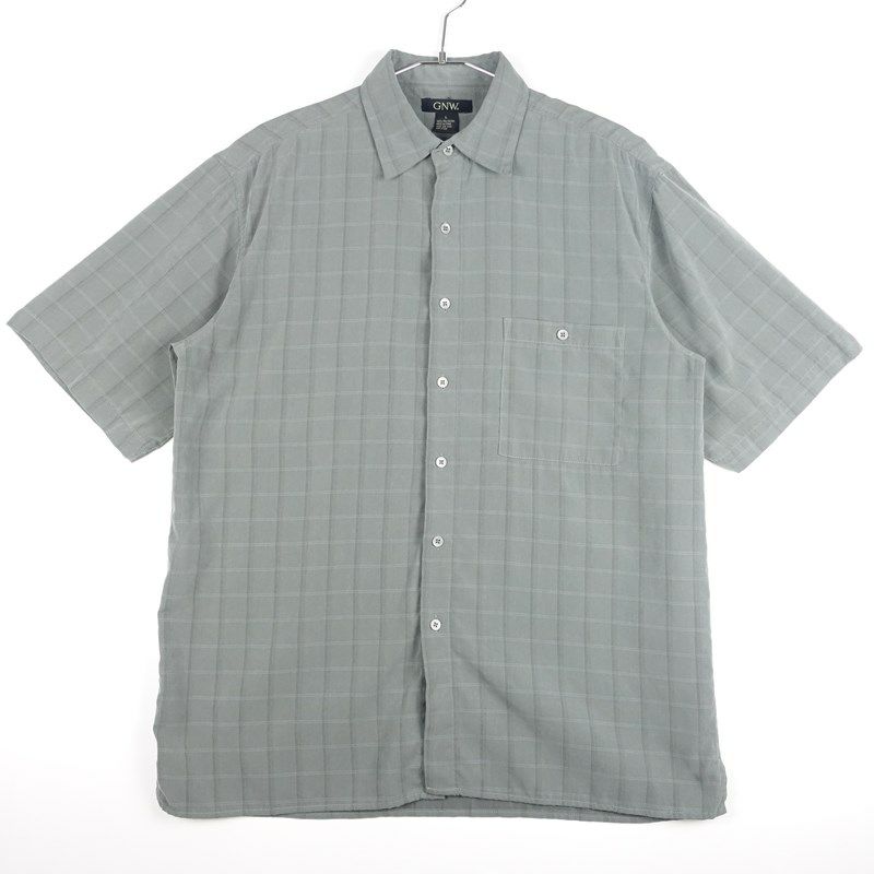 古着の同色刺繍チェック半袖シャツ