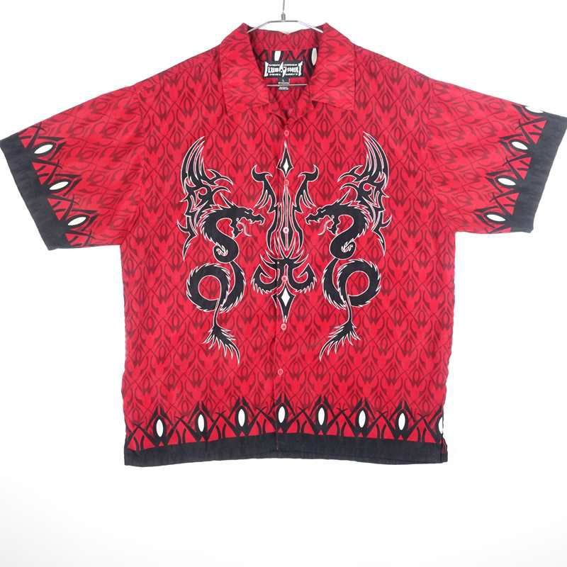 古着の開襟ドラゴン半袖シャツ