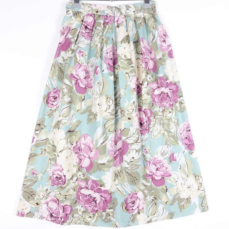 古着の大判花柄膝丈スカート