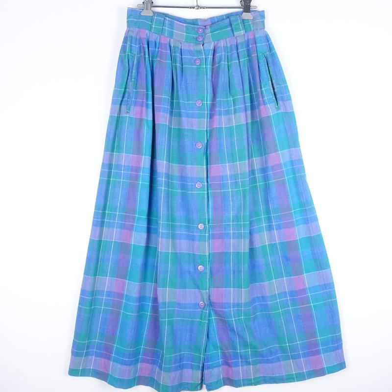 古着のチェック前開きフレアスカート