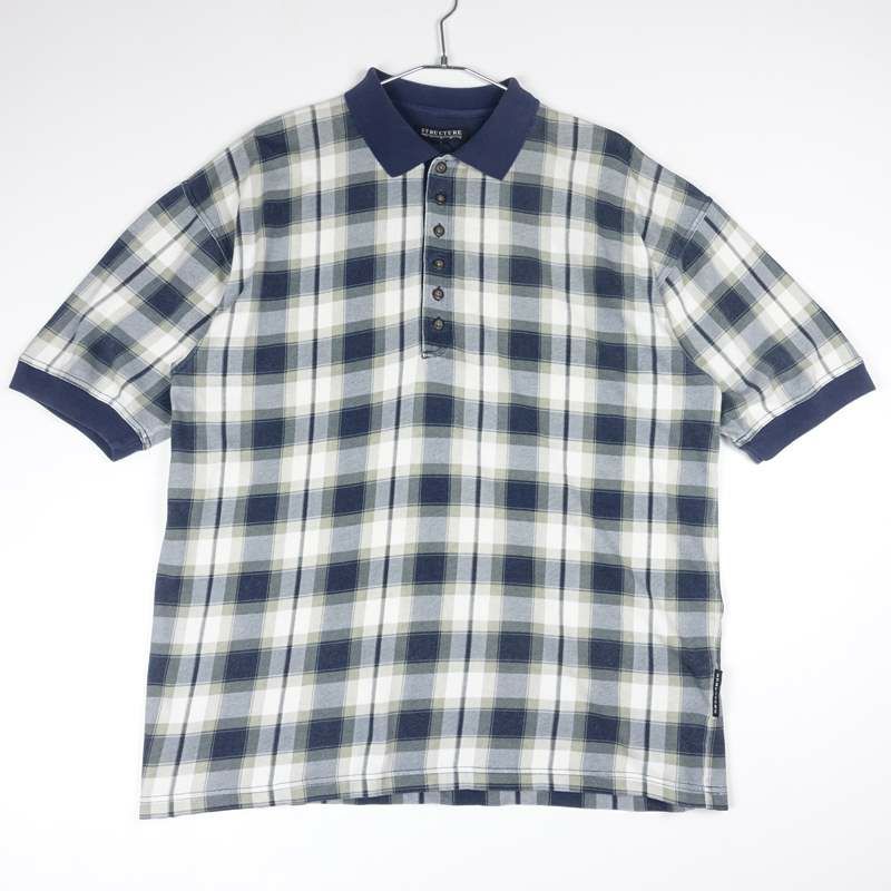 古着のチェック半袖ポロシャツ