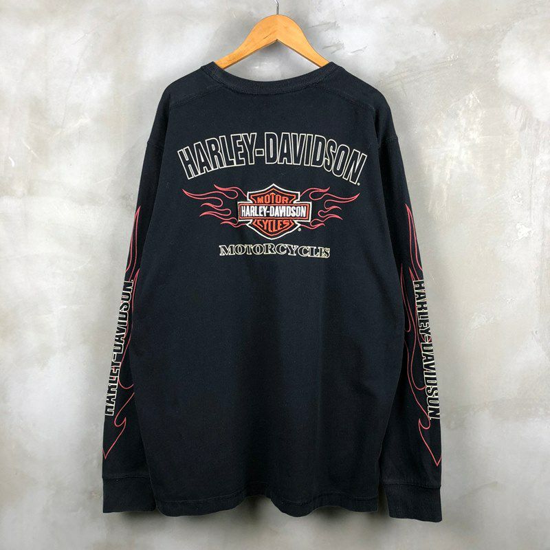 古着 HARLEY DAVIDSON ファイヤー 刺繍ロゴ ロンT