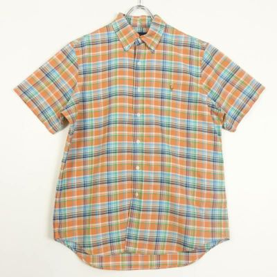 ラルフローレンMONROE古着半袖シャツ刺繍口ゴチェック柄グリーン