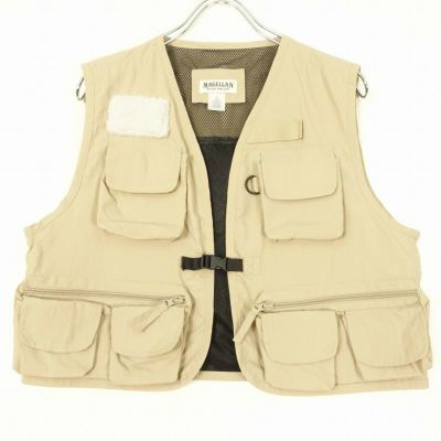 古着 フィッシングベスト 多ポケット 紺色 古着 フィッシングベスト