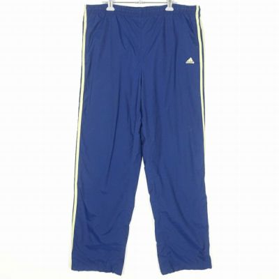 90s adidas 青 オレンジ ストライプ ジャージ トラックパンツ 古着屋 アディダス トラックパンツ ワンポイント刺繍 古着 L 青