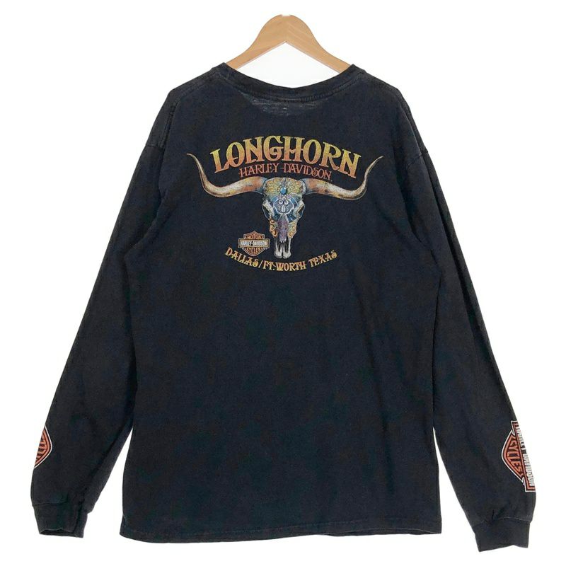 00s US製 HARLEY DAVIDSON 長袖Ｔシャツ バイク 袖プリント 00s ハーレーダビッドソン 長袖 Tシャツ XLサイズ 袖プリント