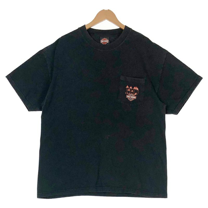 古着 USA製 HARLEY-DAVIDSON ポケット付 ロゴ プリントTシャツ